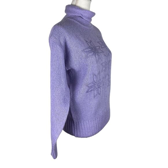 Vintage Meister Purple Snowflake Mohair Blend Ski Turtleneck Sweater Size Small - Picture 2 of 6